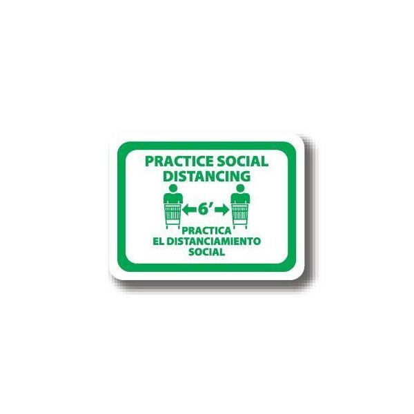 Ergomat 12in x 9in RECTANGLE SIGNS Practice Social Distnacing - Bilingual English/Spanish DSV-SIGN 108 #2953 -UEN - main